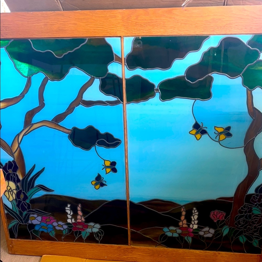 Stained Glass Art Panel with Nature Scene